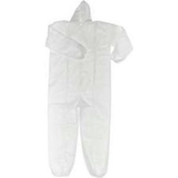 Keystone Safety HD Polypropylene Coverall, Elastic Wrists & Ankles, Attached Hood, Zipper Front, White, L, 25/Case CVL-NW-HD-HE-LG
